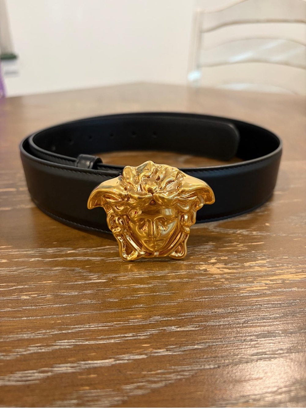 Versace Black Leather Belt with Gold Medusa Buckle